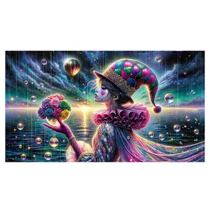 Dreamy Clown at Sunset Diamond Art Painting, DIY Full Drill Crystal Rhinestone Kit, Adult Arts and Crafts, Home Wall Decor