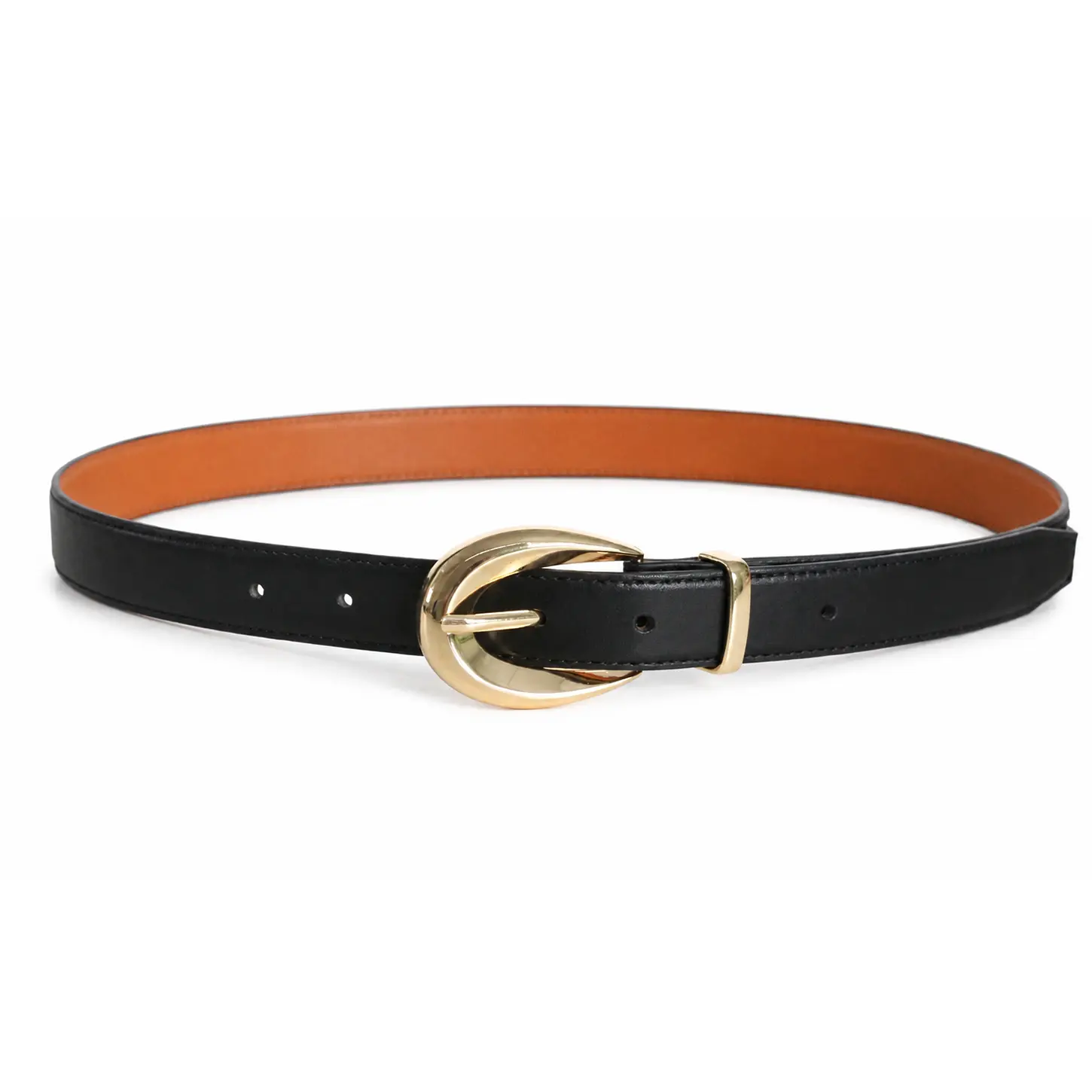 VGQMBU Women’s Reversible Genuine Leather Belt, Black & Brown 2-in-1 Slim Waist Belt with Gold Oval Pin Buckle, Classic Dress Belt for Jeans, Trousers and Dresses