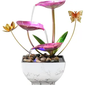 11inch H Pink Tabletop Water Fountain Zen Desktop Waterfall Indoor Lotus Decorative Fountain for Home Bathroom Bedroom Decor