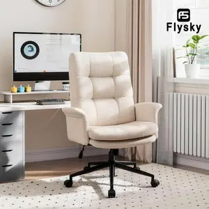 FLYSKY Ergonomic Upholstered Home Office Chair, Modern High Back Computer Desk Chair with Wheels, Ergonomic, Adjustable Height