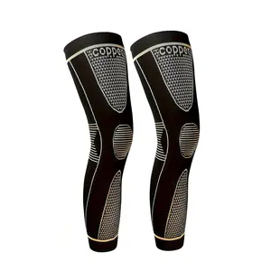 1 Pair Full Leg Sleeves Long Copper Knee Brace Compression Leg Sleeve Knee Protection for Man Women Basketball Tennis Running Outdoor Use