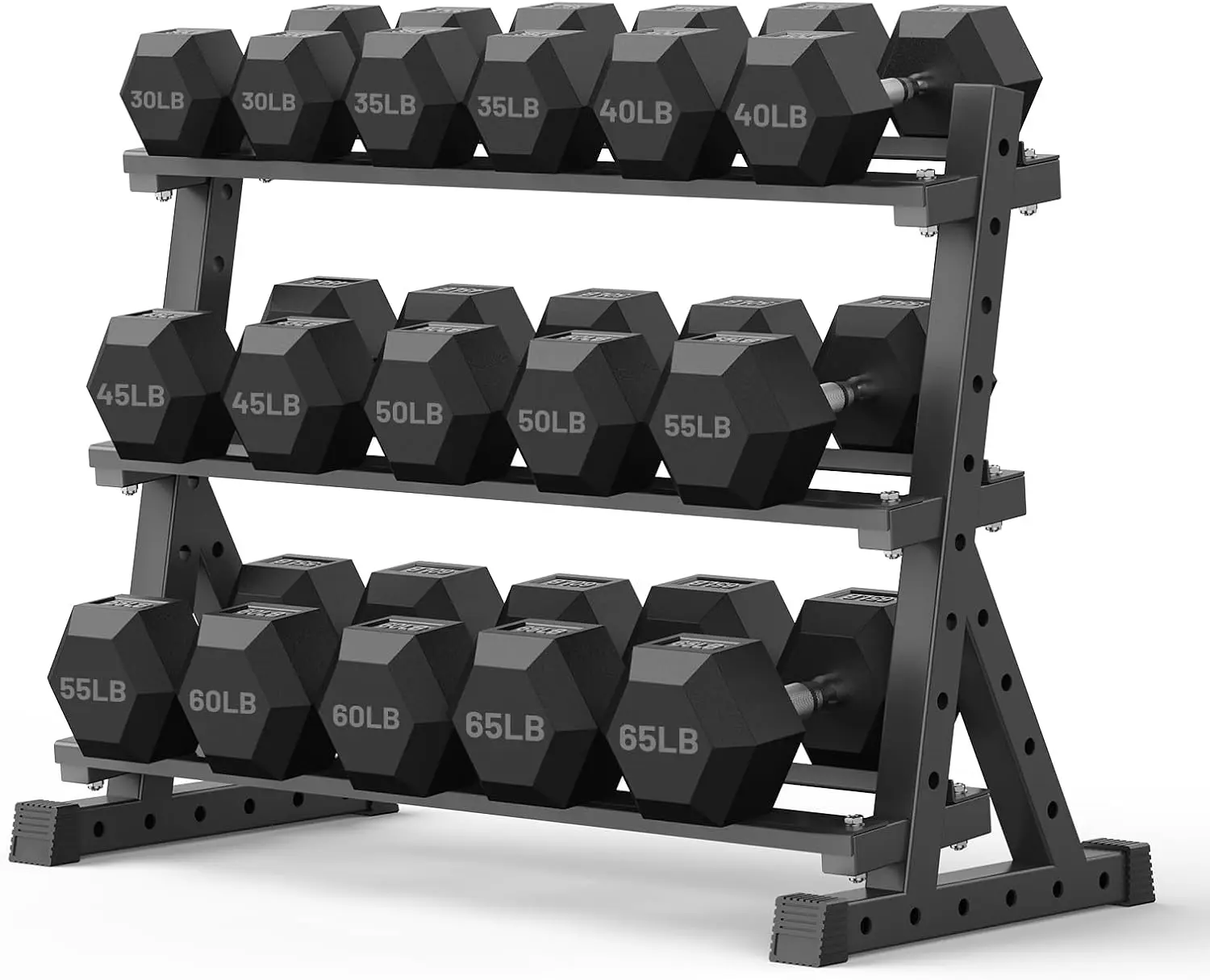 PAPABABE Hex Dumbbell Set with Rack, Rubber Encased Hex Dumbbell Weight Set with Storage Racks, Multiple Weight Options for Home Gym and Fitness
