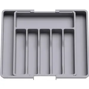 Silverware Drawer Organizer, Expandable Utensil Tray for Kitchen, BPA Free Flatware and Cutlery Holder, Adjustable Plastic Storage for Spoons Forks Knives, Large, Grey