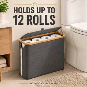 Bathroom Toilet Paper Storage Basket with Lid, Toilet Paper Holder for Mega Rolls, Space Saving Bathroom Organizer