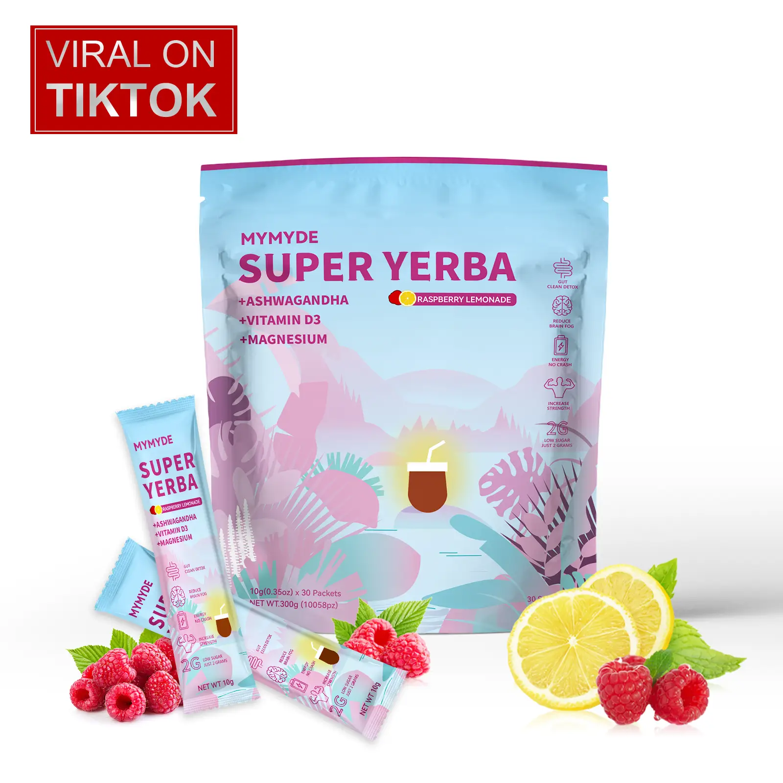2025 Newest Super Yerba Yerba Mate Instant Tea Powder RASPBERRY LEMONADE Flavor 30 Servings