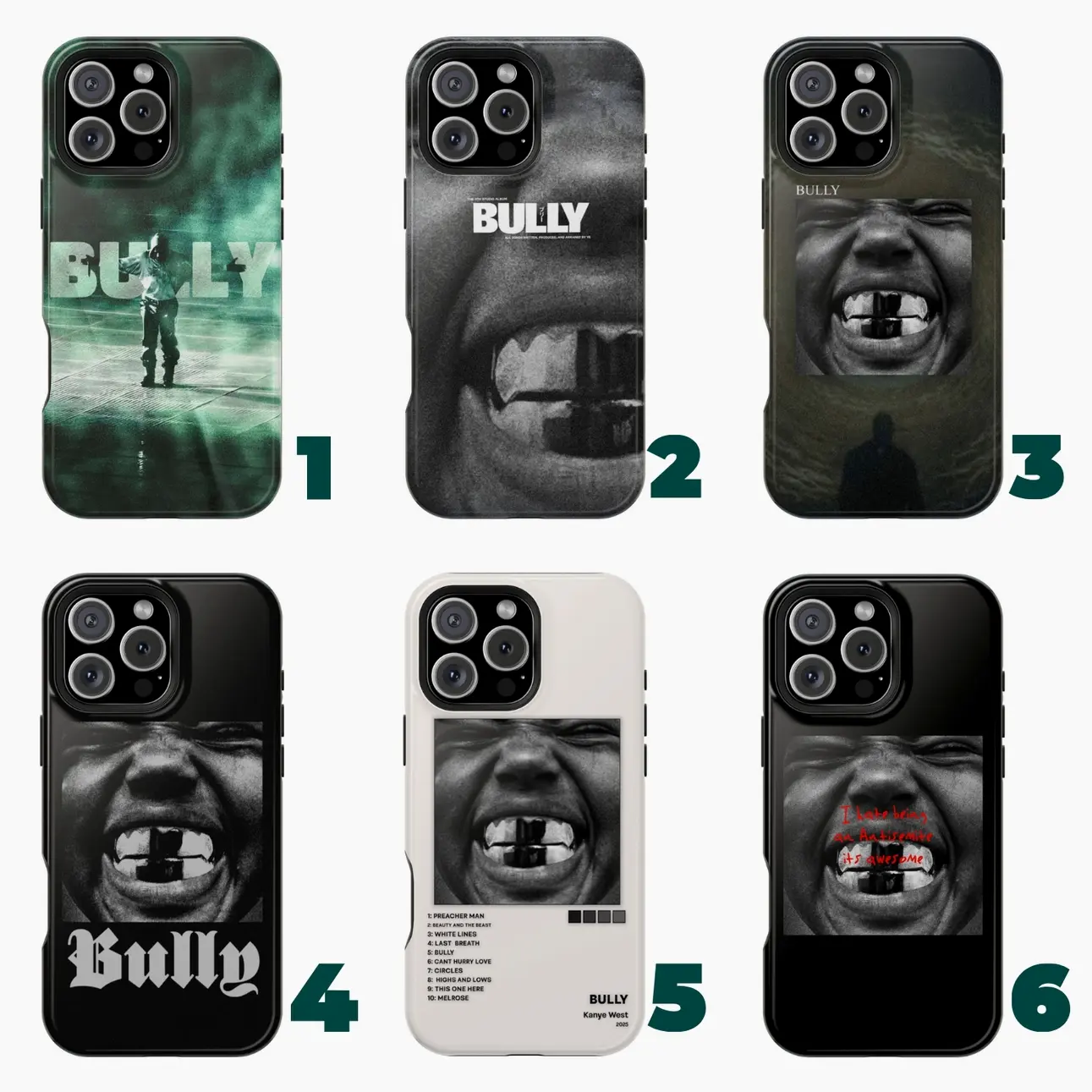 Kanye Rapper Phone Case, Bully new Album Hip Hop Look Phone Case Fashion Cool Hip Hop Design fit iPhone 17 16 pro max to SE, SS Galaxy S20-25 Ultra Plus