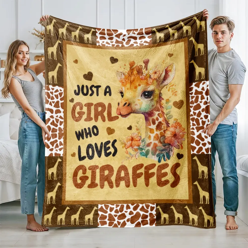 Giraffe Cartoon Pattern Blanket, Soft Warm Throw, Multi-Purpose Camping Travel Blanket, Office Living Room Bedroom Cover