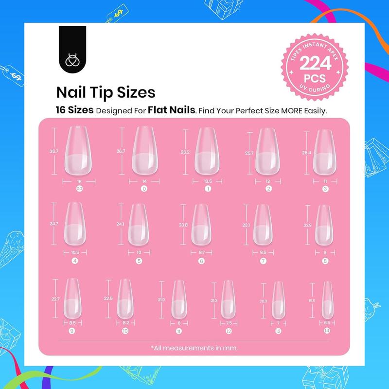 Beetles Tipex Nail Extension Tips Kit, with Nail Prep Kit, Base Gel, Top Gel, Almond/Coffin/Square/Oval/Stiletto/Squaoval Thick Acrylic Nail Flat Nails Manicure Gel Art DIY Nails Art Fall Nail Halloween Nail Black Friday Winter Nail Christmas Gift