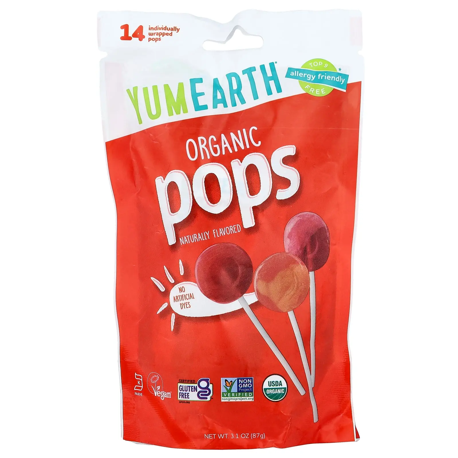 YumEarth Organic Pops, Assorted, 14 Individually Wrapped Pops, 3.1 oz (87 g) YumEarth Organic Pops, Assorted, 14 Individually Wrapped Pops, 3.1 oz (87 g)