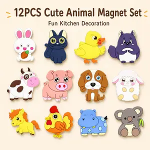 12pcs Cute Cartoon Animal Fridge Magnet Set, Magnetic Refrigerator Magnets for Kitchen, Office, Whiteboard, Locker, Home Decor, Decoration