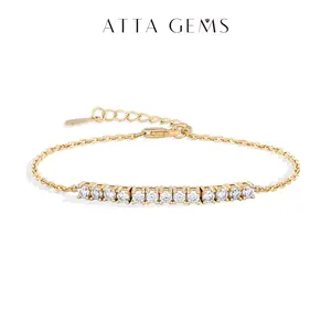 ATTAGEMS Adjustable Lab-Created Moissanite Bracelet Women Simple Everyday Round D Color VVS1 Bracelet for Engagement Exquisite Jewelry Holiday Gift B068