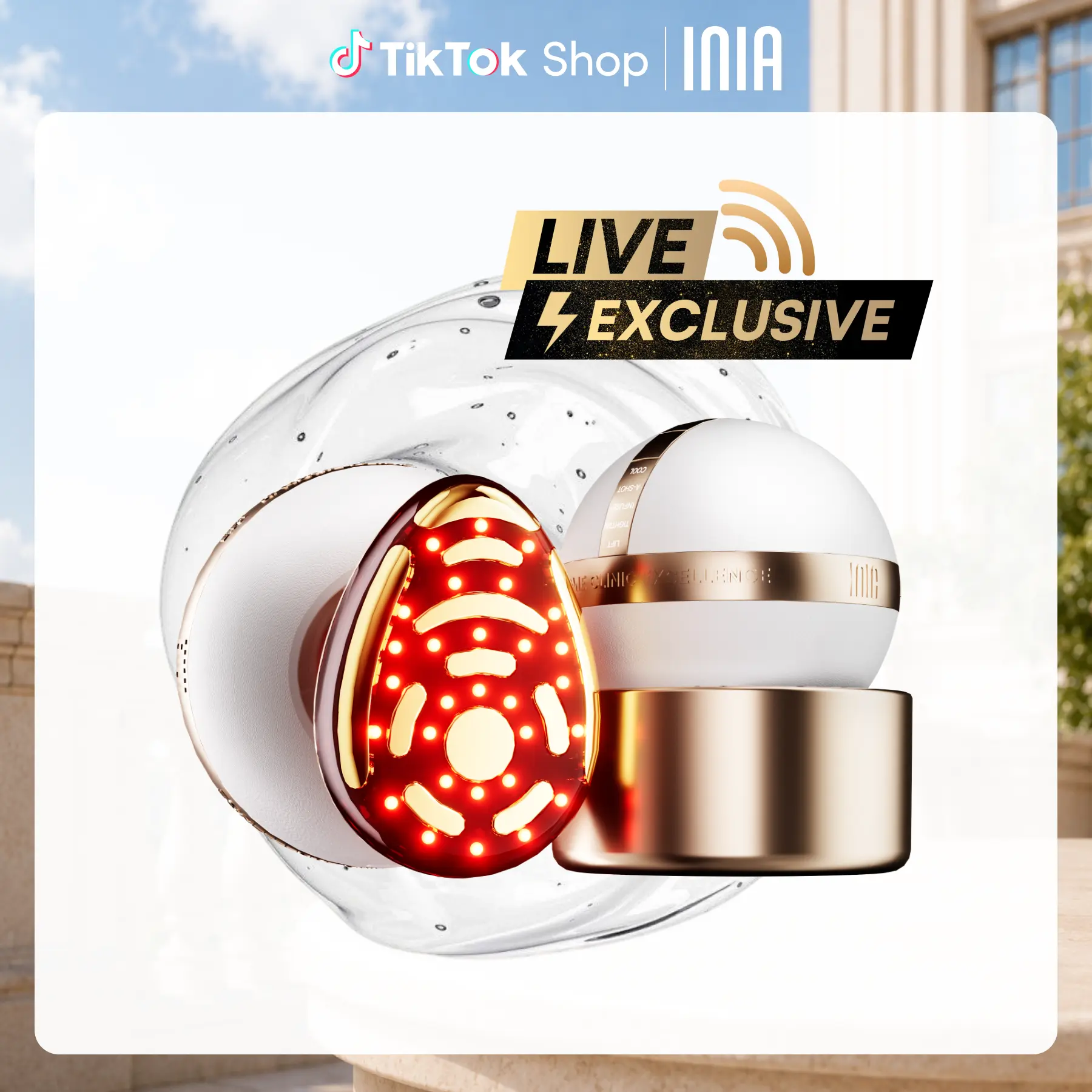 【LIVE EXCLUSIVE】INIA SPHERA At-Home RF & LED Anti-Aging Facial Device – Lift, Tighten & Sculpt with EMS Microcurrent, Red Light Therapy, Electroporation & Cryo Cooling for Firm, Glowing Skin，Summer Travel Accessories