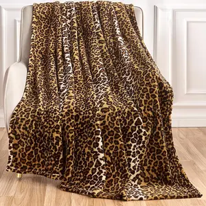 Leopard Print Fleece Throw Blanket for Bed Sofa Travel Camping Super Soft Cozy Fluffy Plush Cheetah Print Blanket for All Seasons 50"x60" Dark Brown