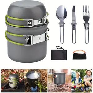 Pardarsey Camping Cookware Set for 1-2 People, Compact Pan And Pot Set, Fork And Spoon Kit for Backpacking, Hiking, Picnics, And Camping