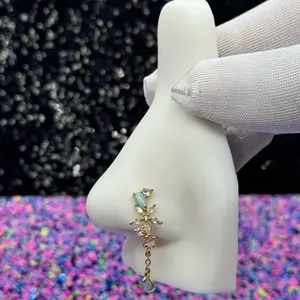 Nose Ring 20G 7mm Long L Shaped Stainless Steel with Sparkling Design Accessory