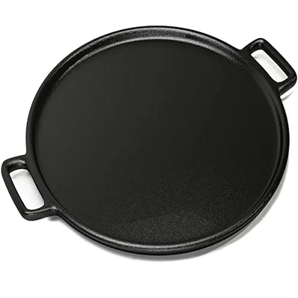 14" Cast Iron Pizza Pan,Round Cast Iron Skillet with Dual Handles for Oven, Stovetop, Grill & Campfire - Multipurpose Cookware for Pizza, Tortillas, Bacon & Crepes