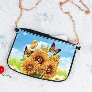 Special Shape Sunflower Butterfly Diamond Painting Clutch Bag Rhinestone Stitch Shoulder Bag Handmade Arts Craft Makeup Bag for