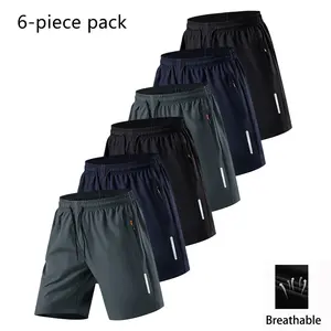 6-pack men’s summer casual athletic shorts, multi-color quick-dry sports shorts with drawstring elastic waistband, lightweight quick-dry fabric that wicks moisture, suitable for summer sports and everyday wear, side zipper pockets, adjustable drawstring.