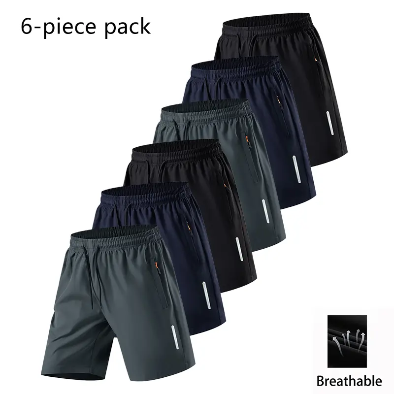 6-pack men’s summer casual athletic shorts, multi-color quick-dry sports shorts with drawstring elastic waistband, lightweight quick-dry fabric that wicks moisture, suitable for summer sports and everyday wear, side zipper pockets, adjustable drawstring.