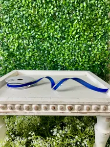 5/8 Inch By 25 Yard Royal Blue And Laser Silver Scallop Metallic Edge Sheer Ribbon