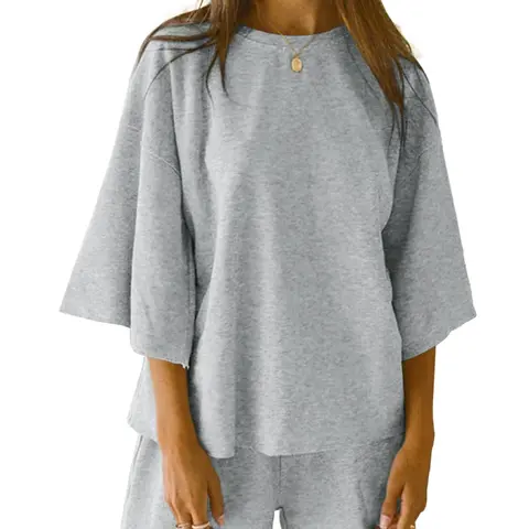 Tankaneo Womens Pajama Sets 3/4 Sleeve Oversized Tops and Elastic Waist Shorts Lounge Sets Loungewear