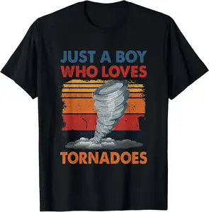 Just a Boy Who Loves Tornado Weather Storm Tornado Chaser T-Shirt Pure Cotton Graphic Tees Menswear Top: Gifts for Men & Women