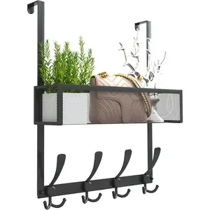 Over The Door Hooks Organizer,Over Door Hanger Towel Rack Mesh Basket with 12 Hooks, of Door Storage Organizer for Bedroom,Bathroom,Kitchen,Office(Black)