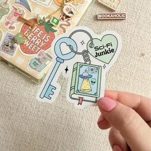 Sci-Fi Junkie Book Keychain Sticker Waterproof Vinyl Decals for Book Lovers & Kindle Users 3 Inch Cute Design