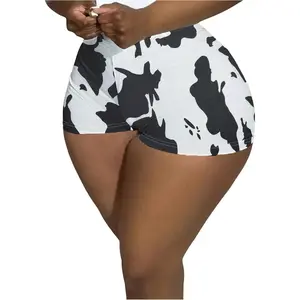 Women's Cow Print Elastic High Waist Shorts Stretch Skinny Shorts