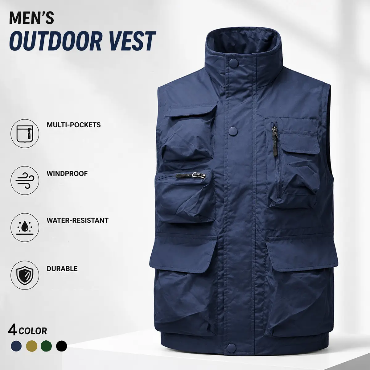 Men’s spring/autumn outdoor functional workwear vest — multi-pocket, wear-resistant sleeveless vest for fishing and photography