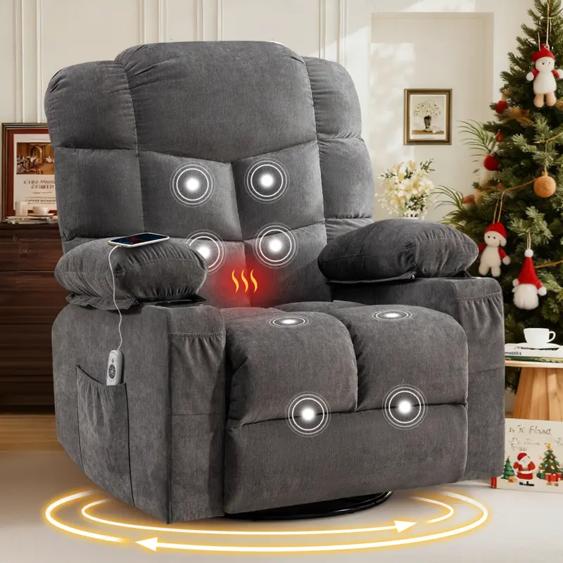 Recliner Chair Oversized Massage Swivel Chair with Lumbar Heating for Living Room Rocker Recliner with Cup Holders and USB Charge Port, for Adult