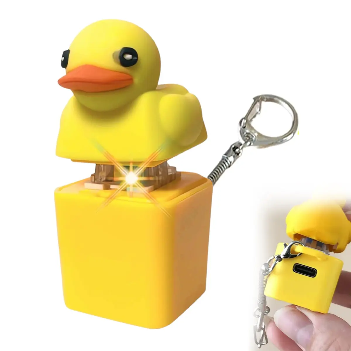 Funny Animal Sound Button Keychain Toy with  LED Light, Press to Make Sound Lizard Duck Frog Keychain, Interactive Stress Relief Fidget Toy Keychain, Novelty Prank Gift for Kids Adults Friends