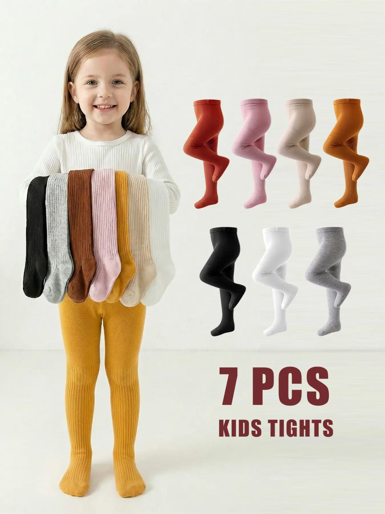 Girls' Plain Knitted Tights Set, 7-Color, Ideal for Spring & Fall, Comfortable Soft Fabric, Casual Stylish Tights for Daily Wear