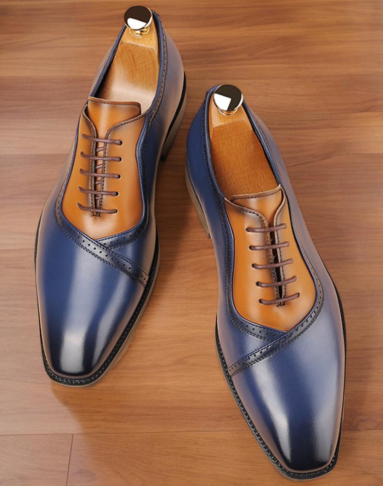 Men's Two-Tone Brogue Oxford Dress Shoes, Blue & Brown Formal Leather Shoes68625