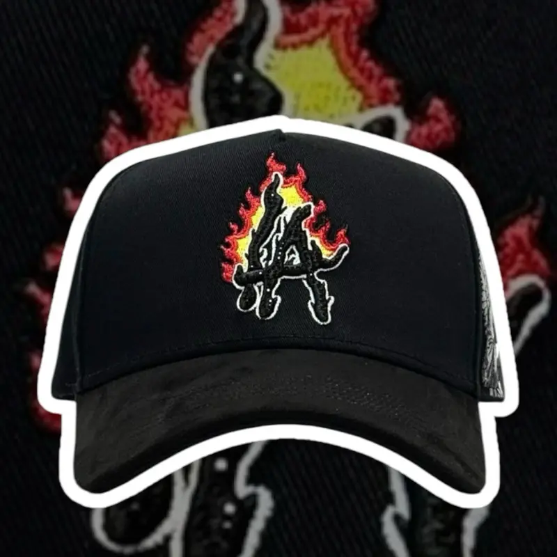 LA Flames Style Hats Custom Snapback Premium Suede Silk Embroidery Rhinestones Adjustable Fit