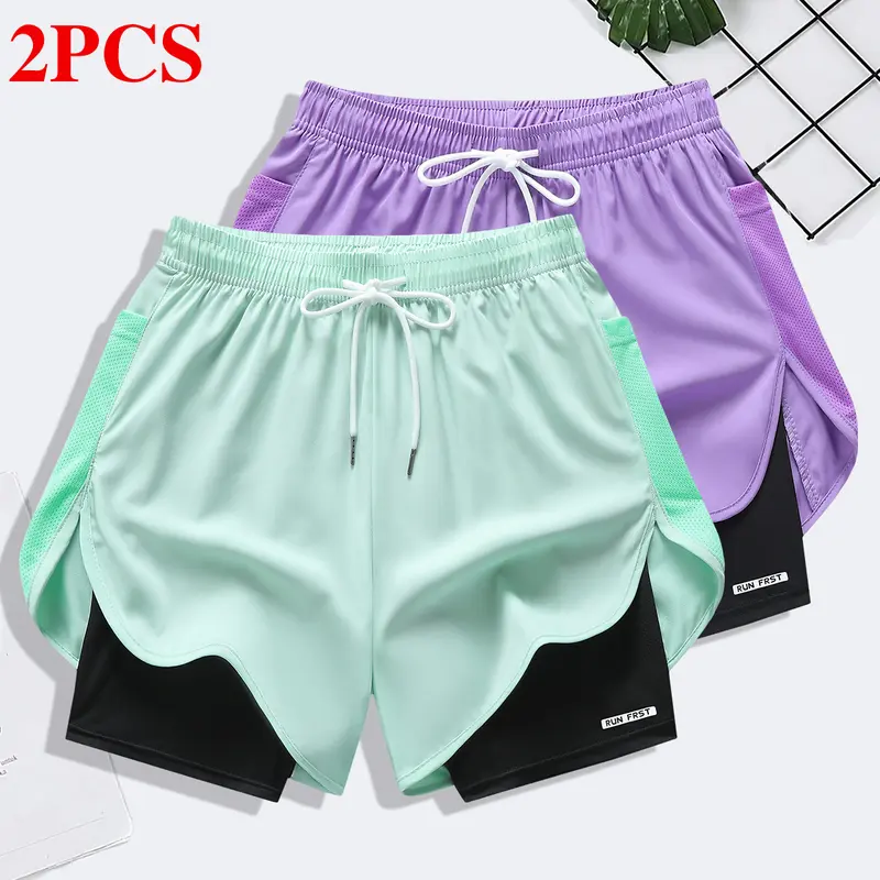 Women's Sports Shorts Faux Two-Piece Compression Quick Dry for Running, Fitness Training & Summer Casual Wear