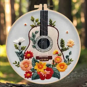 Guitar Flower Embroidery Kit – DIY Floral Stitching with English Guide Creative Needlework for Beginners