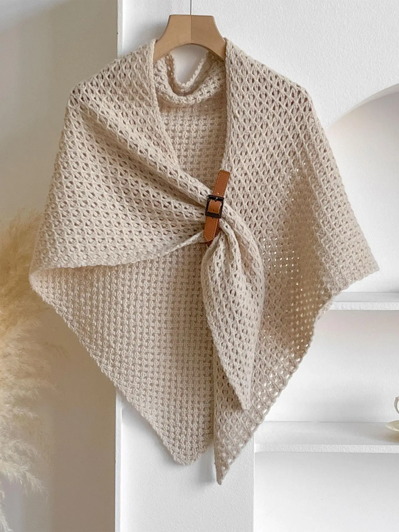 Solid Color Hollow Out Knit Shawl, Casual Versatile Scarf for Women, Fashion Accessories for Daily Wear, Knitted Scarf