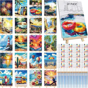 20 Pack Pre Drawn Canvas for Painting Drawn Canvas  Kit Pre Printed Canvases for Sip and  Party Favor DIY  Party Birthday Gifts Adult's Date Night(Summer Color)