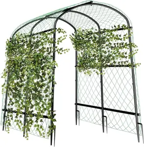 unho 63inch Metal Garden Trellis Arch for Climbing Plants - Polyethylene-Coated Anti-Rust, Heavy Duty, Wide Walk-Through Outdoor Arch with Net, for Cucumber Tomato Squash Zucchini Peas Grape Flowers
