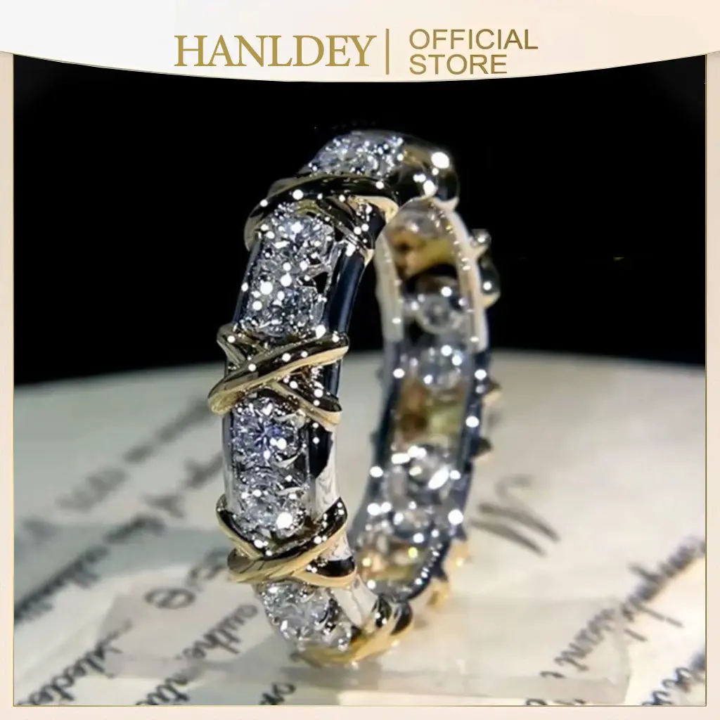 3mm Openwork Ring Women Titanium Engagement Ring Cubic Zirconia Eternity Wedding Band Size 6-11.5