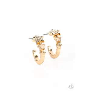 Starfish Showpiece - Gold-colored Star Rhinestone Tiny Hoop Earrings - Paparazzi