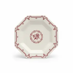 Vintage Octagonal Rose Ceramic Plate