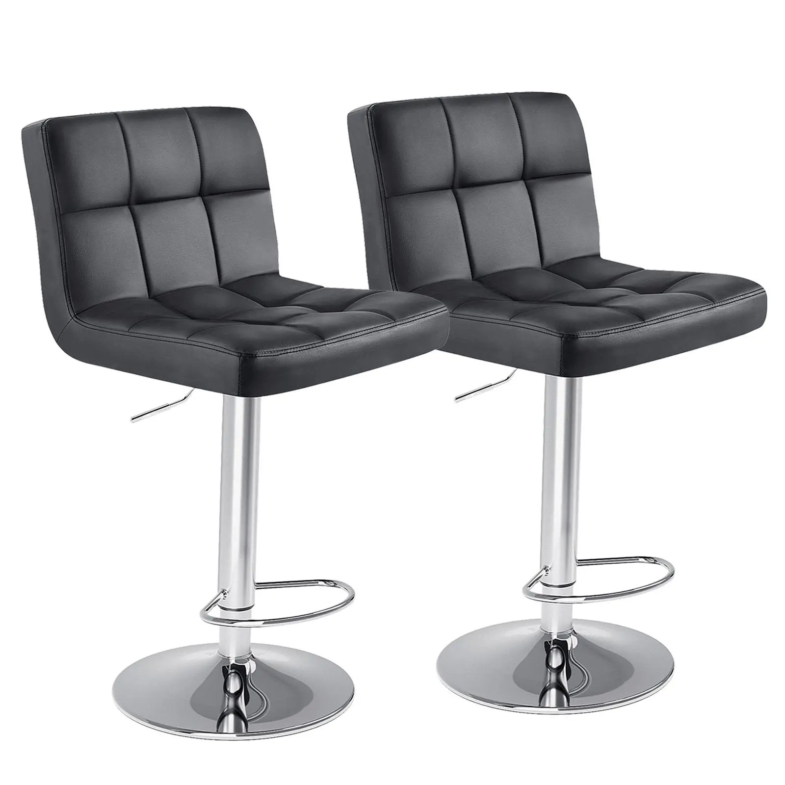 【Deal】Set of 2 Adjustable 360 Rotational Artificial Leather Barstools, Hydraulic Lift Kitchen Counter Height Chairs with Thick Seat Cushions and Backrest
