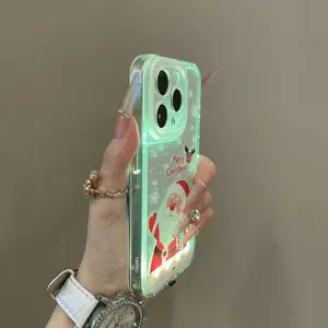 Snowflake Santa Claus Hollow Out Cartoon Phone Case, LED Light Up Christmas Tree Design, Fits iPhone X/XR/XS Max/11/12/13/14/15/16/17 Pro/plus/pro Max