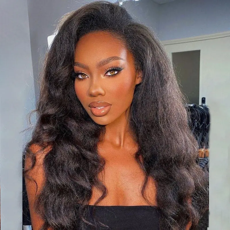 ISEE HAIR Kinky Straight V part Sew In Wig Glueless Human Hair Wig With Elastic Draw-strings Invisible Hairline Human Hair Wigs Beginner Friendly Vacation Hair #SummerWins #DealsForYouDays
