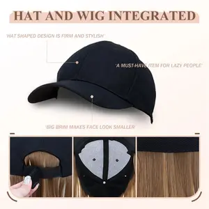 NEW Synthetic Hat Wig with Long Straight Black Hair Baseball Cap Hair Extension Stylish & Convenient All-in-One Design for Women