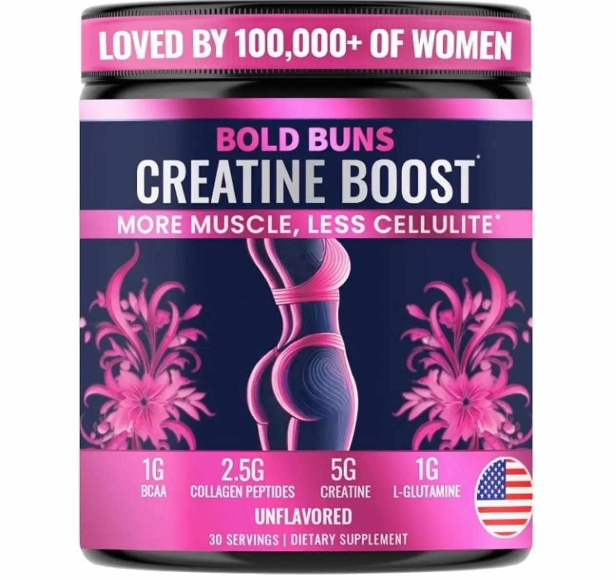 Creatine for Women – Supplement with Collagen & BCAA – Supports Muscle Development, Post-Workout Recovery, Skin Elasticity, Healthy Hair & Nail (30 Servings, Unflavored)