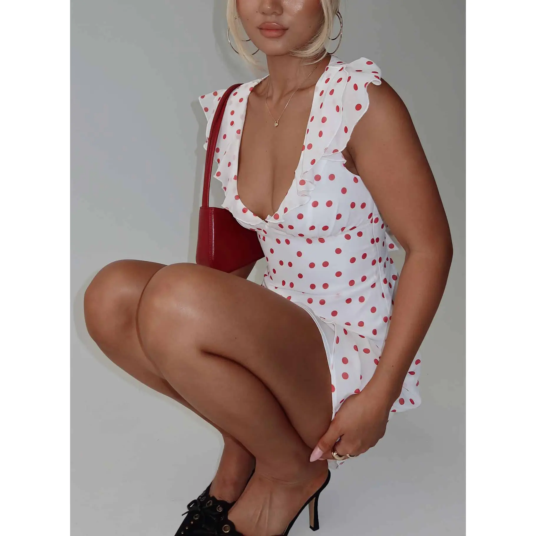 knee length dresses for ladies I Guess So Mini Dress White / Burgundy