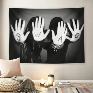 SWAG Hand Print Black White Wall Flag, Y2K 2000s Aesthetic Trippy Tapestry, Mid-century Modern Grunge Living Room Wall Decor for Adult Fans, Bold Streetwear Vibe Photo Print Wall Hanging
